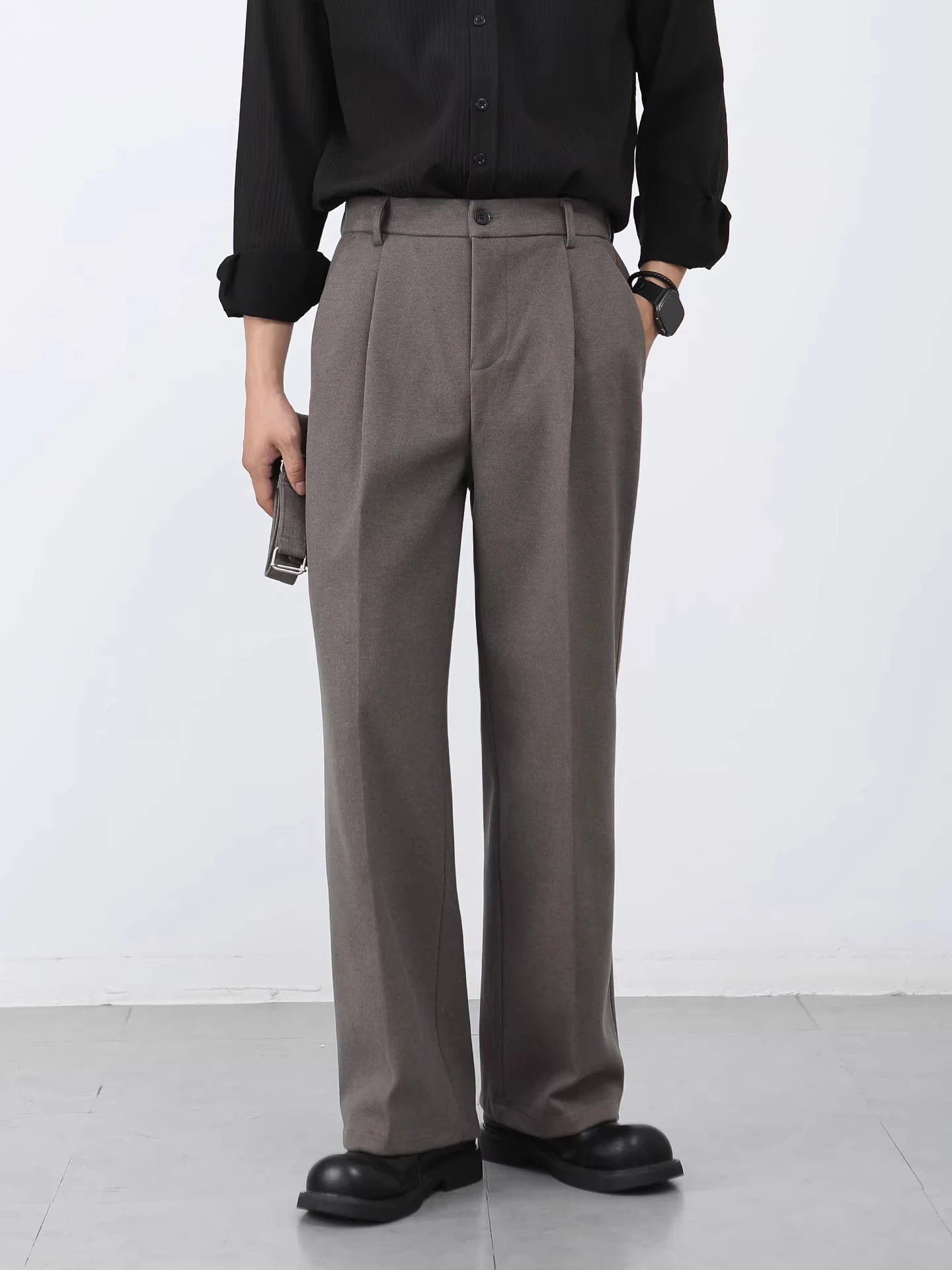 

Корейские мужские зимние шерстяные брюки прямого кроя, свободные повседневные брюки с высокой талией, широкие штаны, длинные, модные, молодежные