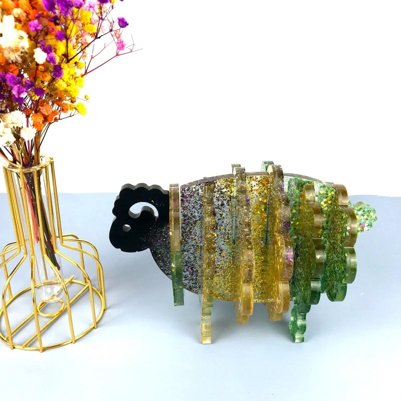 1 Set Animal Sheep with Storage Rack UV Crystal Epoxy Mold Cup Mat Pad Resin Silicone Mould DIY Crafts Home Decorations