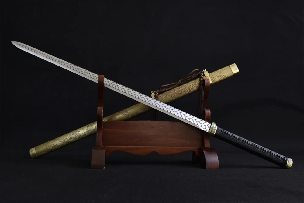 High Quality Battle Ready Sword Forging Handmade Brass Parts Martial Art Sword High Manganese Steel Blade Full Tang Brass Sheath