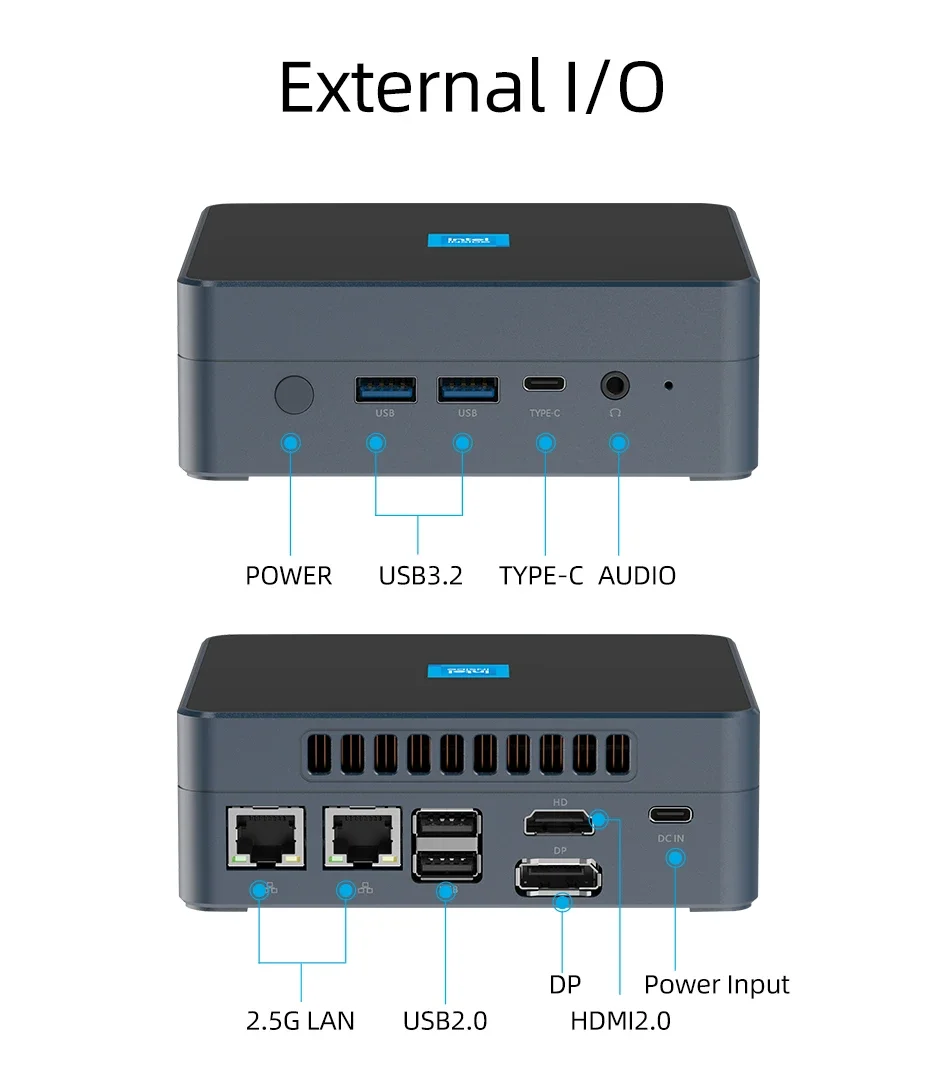 Mini PC Intel N200 DDR5 4800MHz M.2 SSD NVMe Win11 Linux WiFi6 Bluetooth5.2 4K 8K 60Hz Type-C HDMI/DP 2.5G LAN USB3.2 Computer