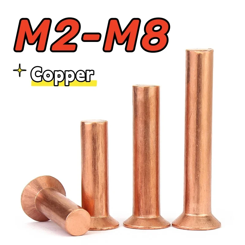 2-100pcs M2 M2.5 M3 M4 M5 M6 M8 GB869 Copper Countersunk Head Rivets Solid Rivet Length=3-50mm