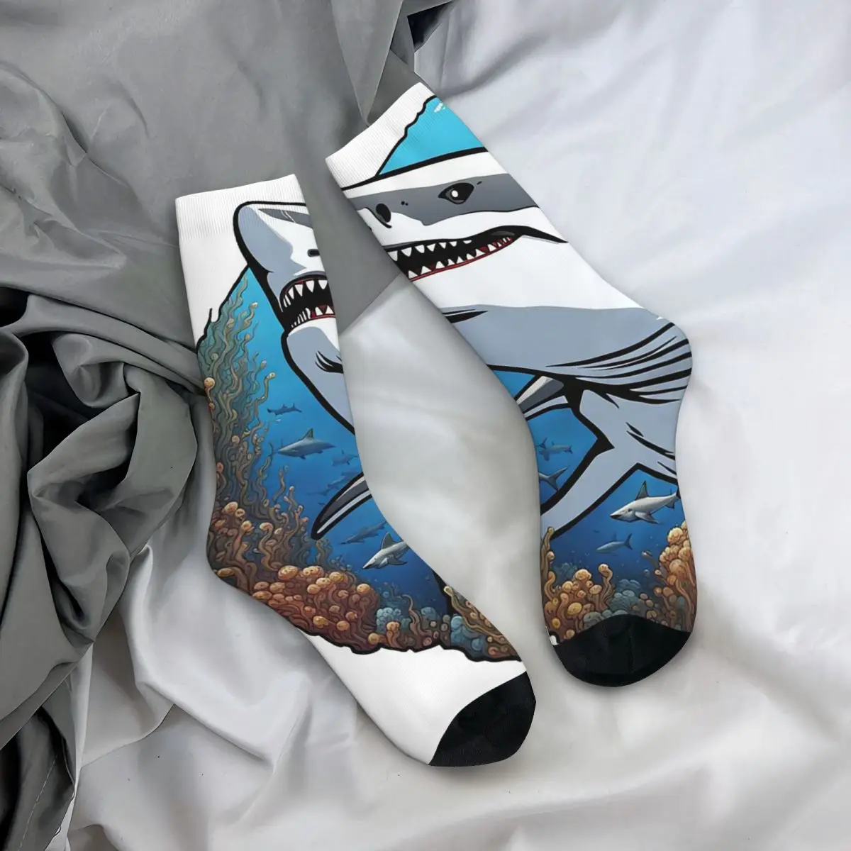

Носки на все случаи жизни с изображением большой белой акулы, плавающей в океане, длинные носки для мужчин и женщин, подарки на День святого Валентина