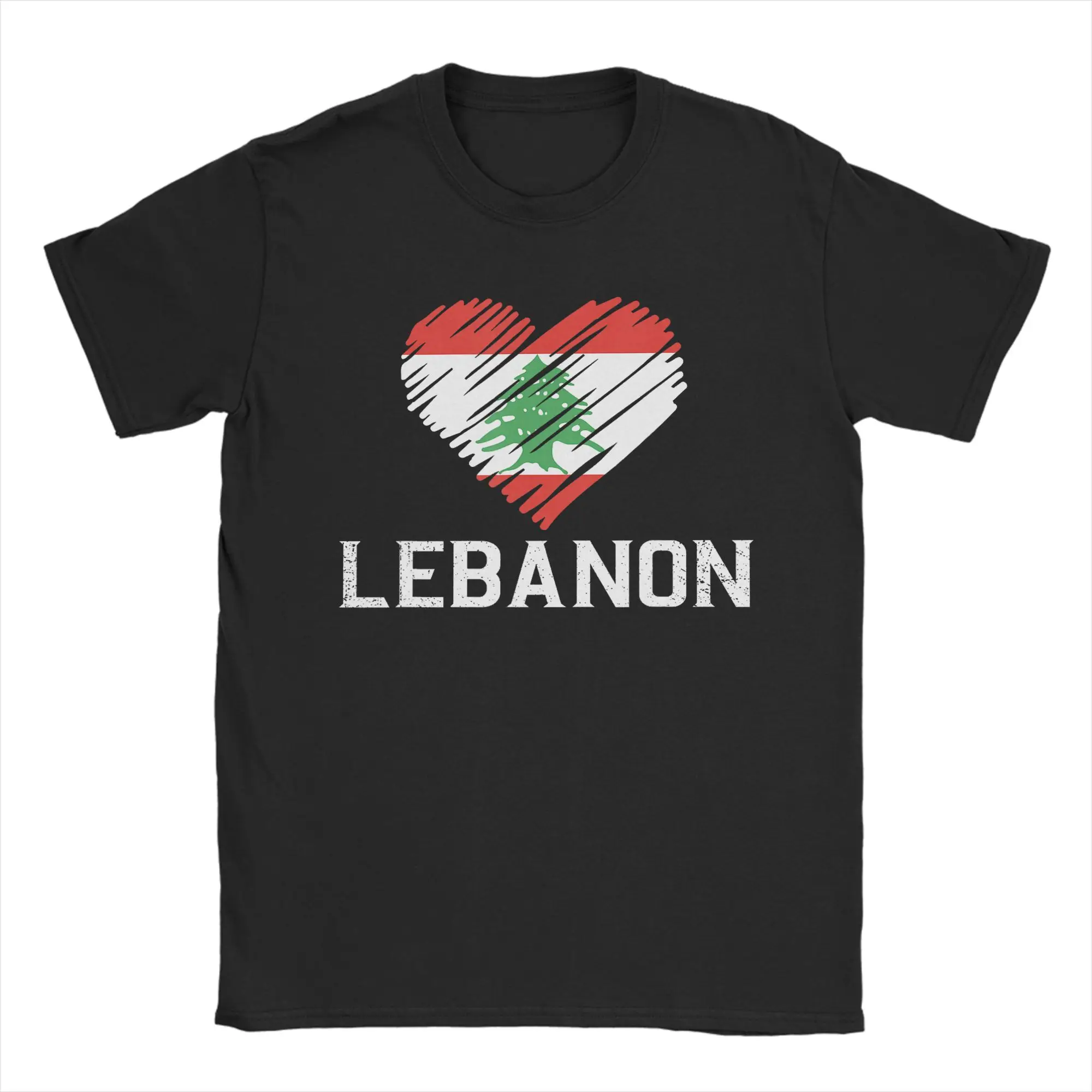 Men's Lebanon Flag Heart T-Shirts  Cotton Clothing Summer Awesome Short-Sleeved T-Shirt O Neck Fashion Tee Shirt