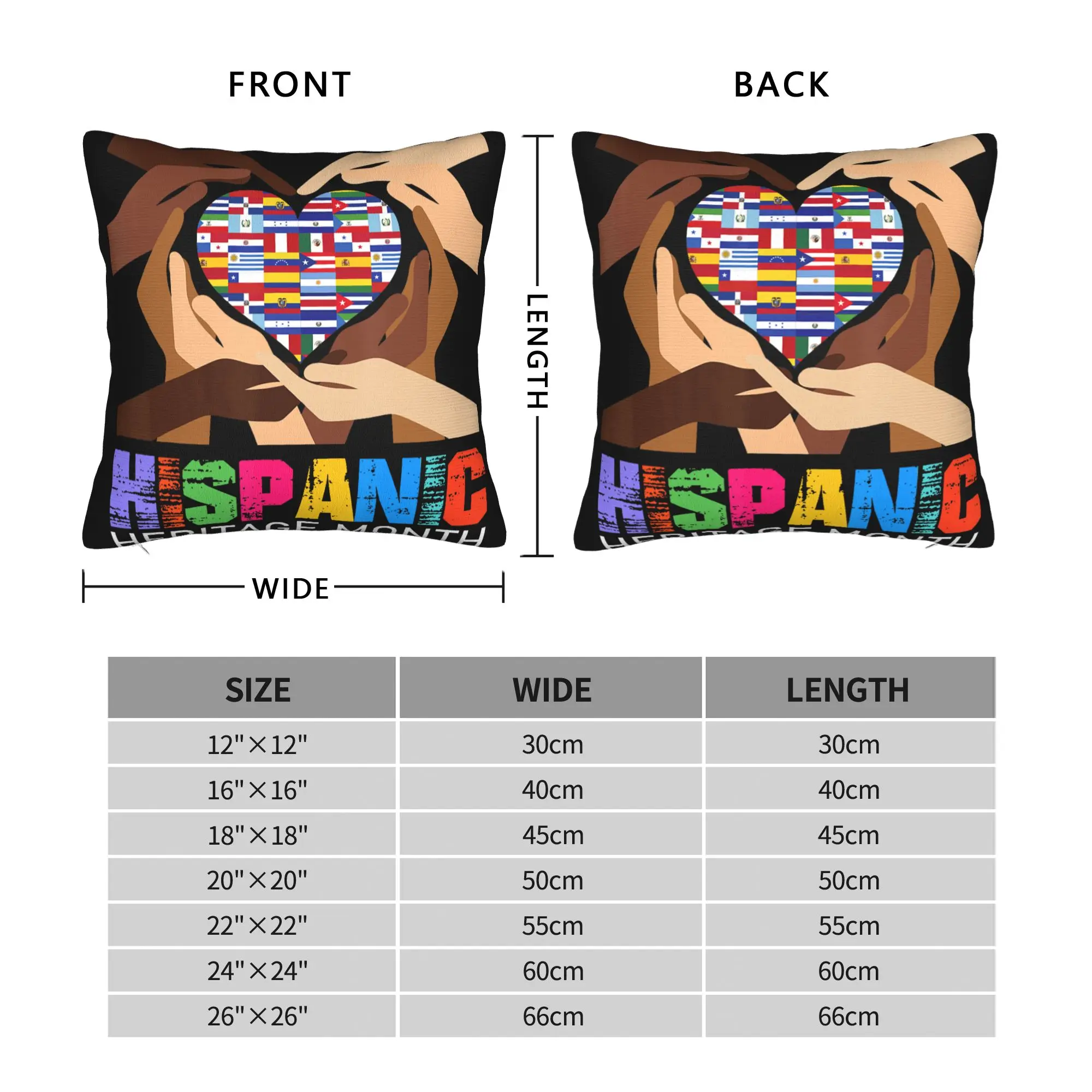 Pillow Case Hispanic Heritage Month Hands Heart Latino Countries Flags Graphic  Pillow Cover For Living Room Chair Pillowcases