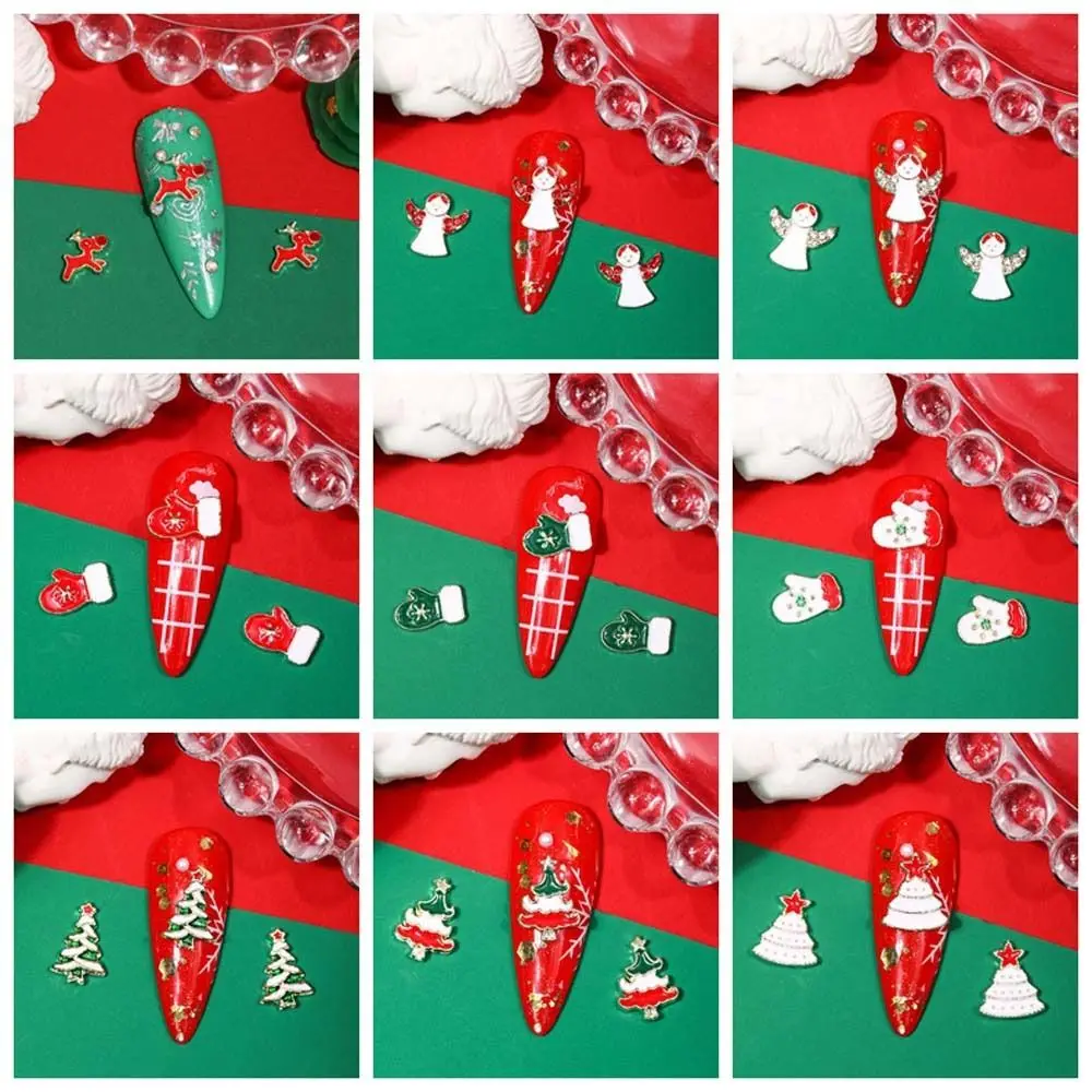 10Pcs/set Cartoon Elk Christmas Nail Decorations Christmas Tree Xmas Nail Charms Christmas Nail Rhinestones Manicure Ornaments