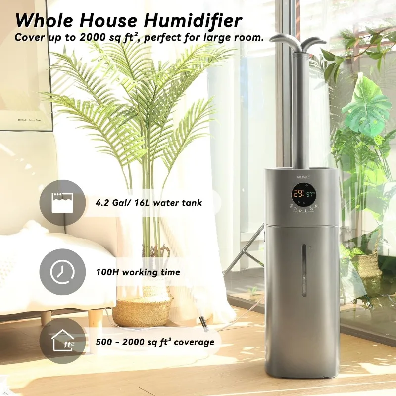 Humidificadores para habitación grande, 4.2Gal/16L, humidificadores para toda la casa, 2000 pies cuadrados AILINKE-humidificador de vapor frío grande con tubo de extensión