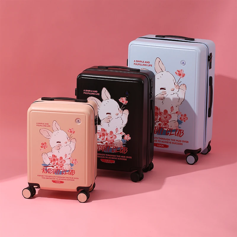 1-Piece Set of Cute Cherry Blossom Rabbit Trolley Suitcase, Large Capacity, Lightweight Luggage, Suitable for Boarding, Travel, School, Outdoor Trips, and Children
