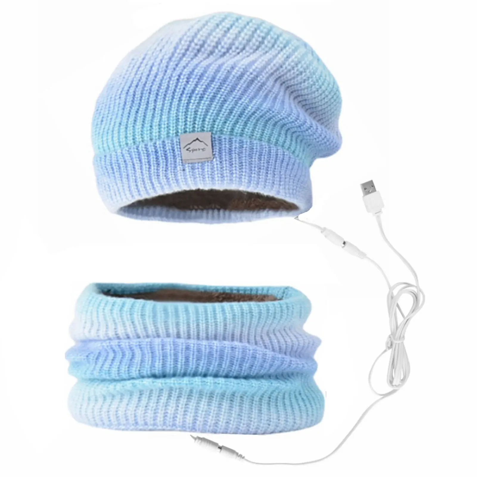 Gorro con calefacción eléctrica USB y calentador de cuello para mujer, conjunto de gorro de esquí grueso de punto suave y transpirable, para Navidad