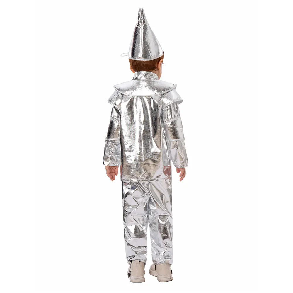 Umorden 2024 Nieuwe Zilveren Tin Man Kostuum voor Kinderen Kinderen Jongens Meisjes 3 stks/set Met Hart 3-10Y Halloween Purim Party Fancy Dress