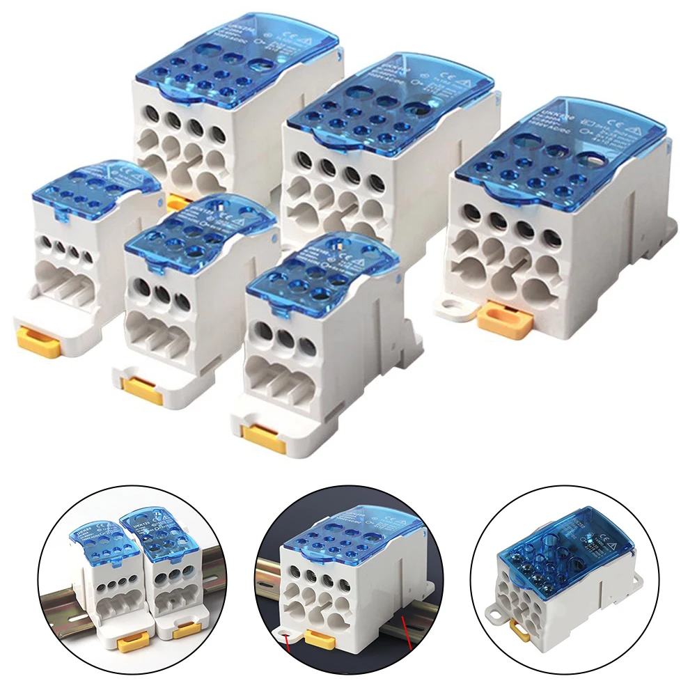 

80A ~500A Power Junction Box Distribution Terminal Block Connector DIN Rail Blue Rail Junction Box Terminal Block