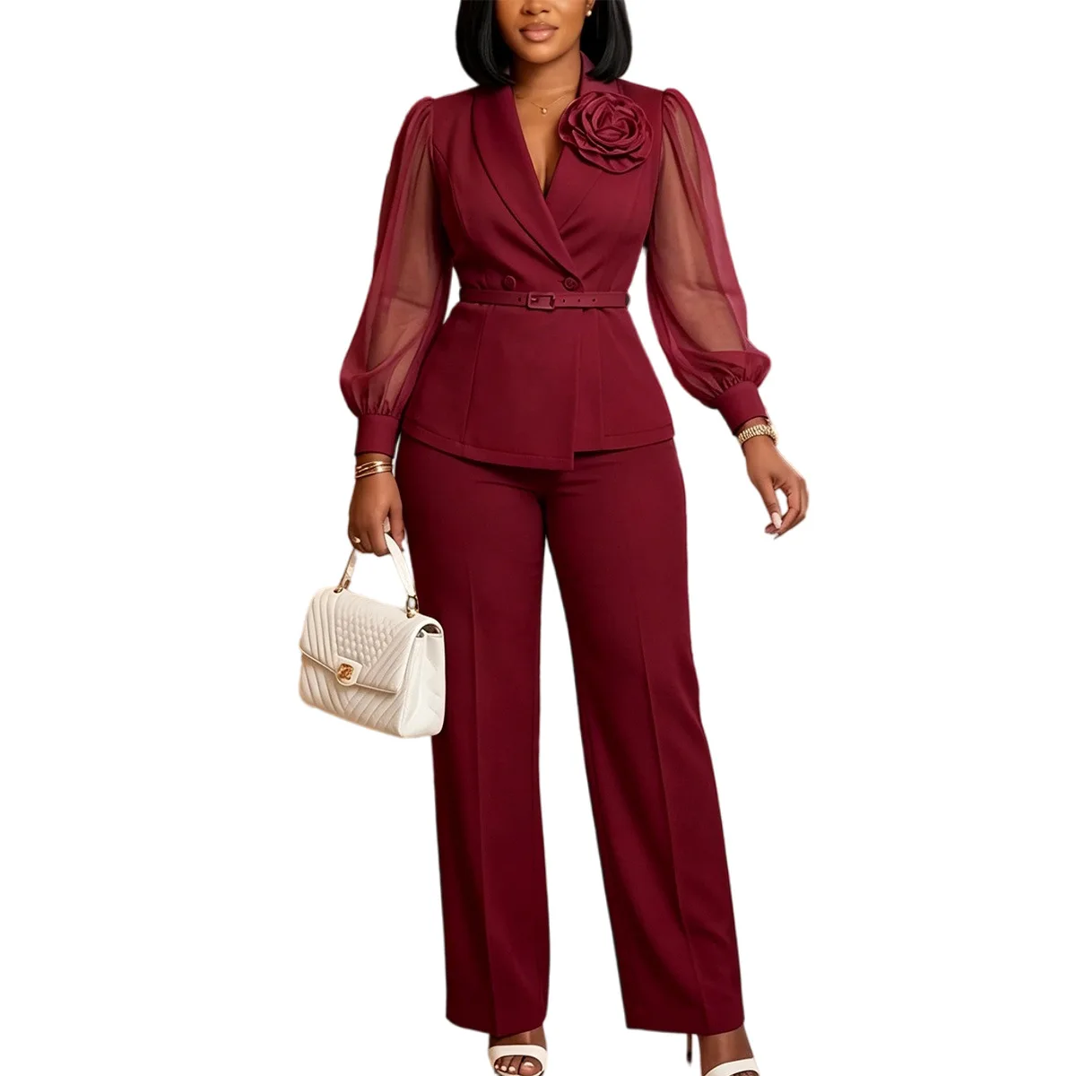 2 Piece Dashiki African Clothes for Women Autumn Africa Long Sleeve V-neck Polyester Top Long Pant Matching Sets Africa Clothing