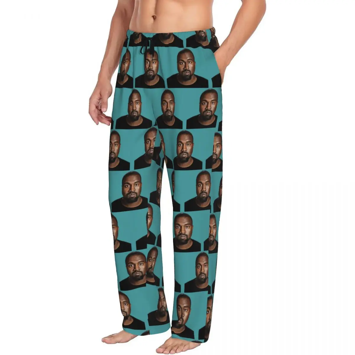 Custom Funny Kanye West Meme Pajama Pants Sleepwear Men\'s Elastic Waistband Rapper Music Producer Sleep Bottoms with Pockets