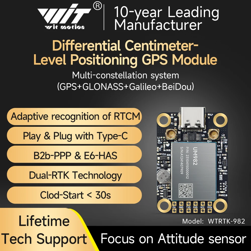 

WITMOTION RTK-UM982 GNSS Receiver ZED-F9P UM980 Sensor, GPS BDS GLONASS NMEA0183 Module Differential Positioning & Orientation