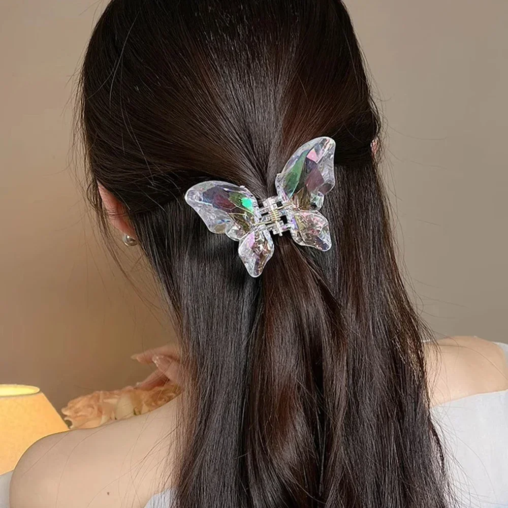مشبك شعر على شكل فراشة كريستالية شفافة على شكل حورية البحر الأميرة على شكل فراشة، مشبك شعر خرافي للغاية، بكرات عصابة رأس