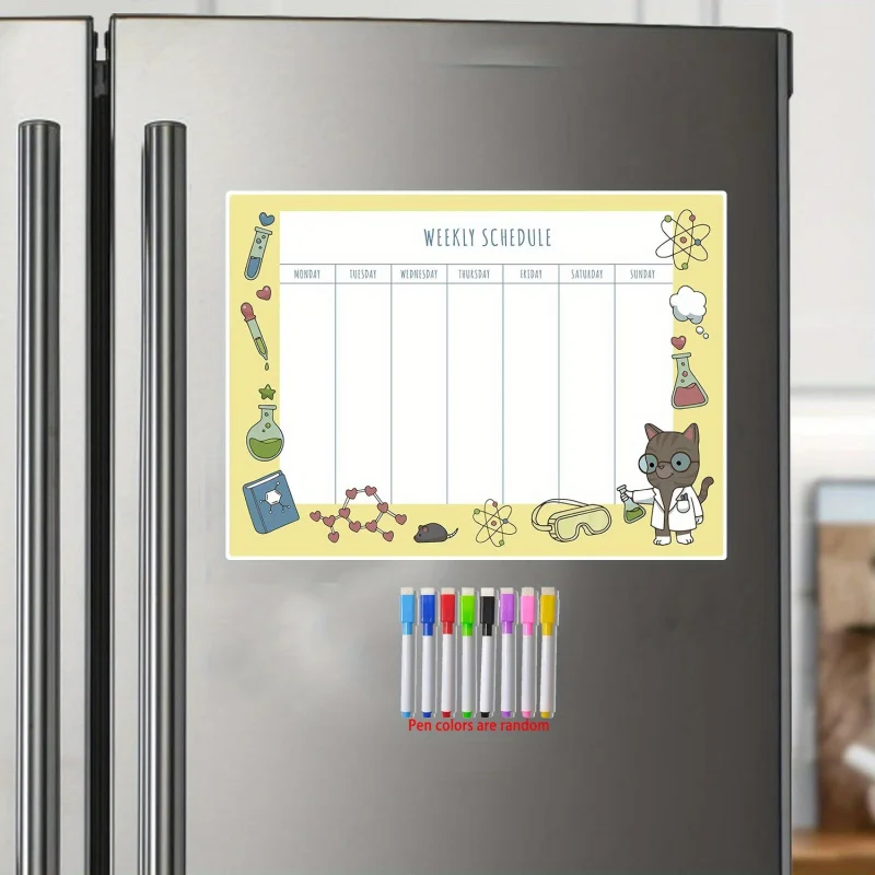 Refrigerator Magnetic Dry Erase Board Set，Including8A highlighter marker with an eraser-Reusable weekly planning blackboard、Groc