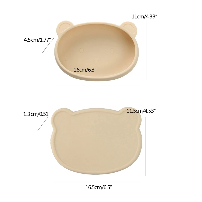 Stay Put Suction Bowl for Toddlers Bear Baby Self-Feeding Plate Silicone Utensil with Lid Microwave Safe Tableware