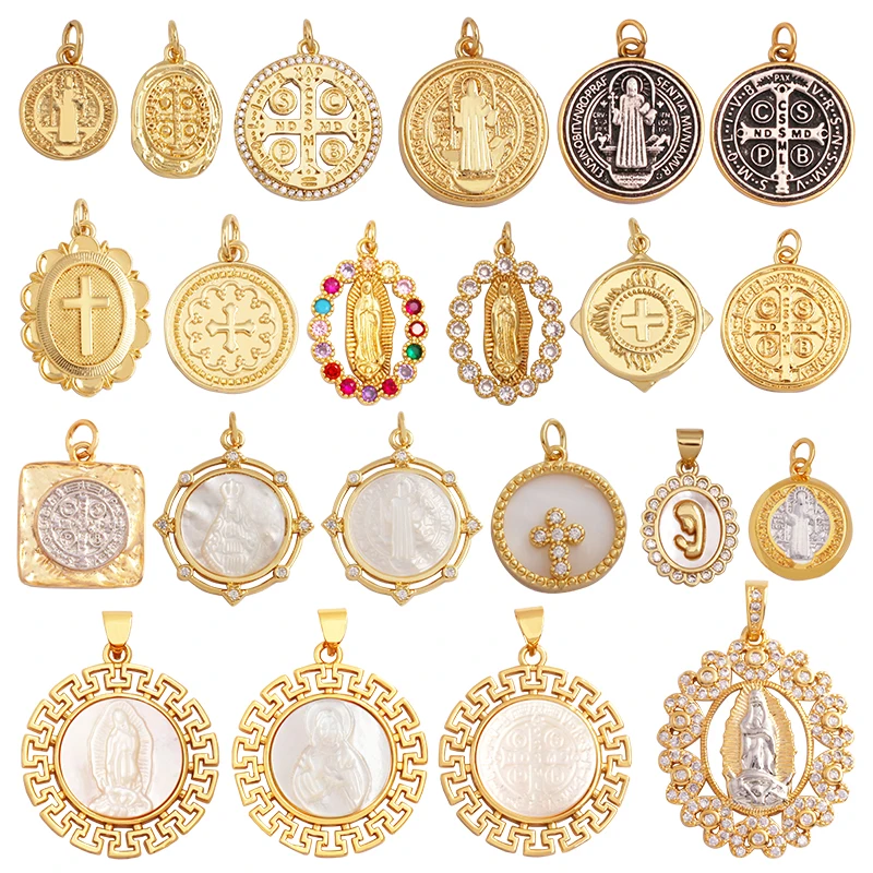 Retro Style Religious Jesus Holy Virgin Mary Charms Pendant,Latest 18K Gold Plated Micro Zircon Jewelry Necklace Supplies K35