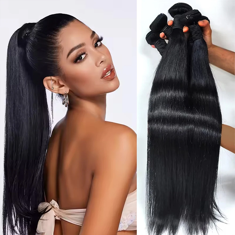 Bone Straight Human Hair Bundles With Frontal Closure 30 32 Inch Virgin Hair Weave Bundles With Closure Remy Hair Extensions