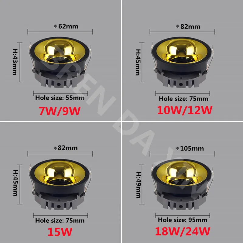 Dimmable COB Downlight Spotlight AC85-265V Anti-Glare Deep Embedded LED Ceiling Lamp Chandelier Interior Lighting Bulb