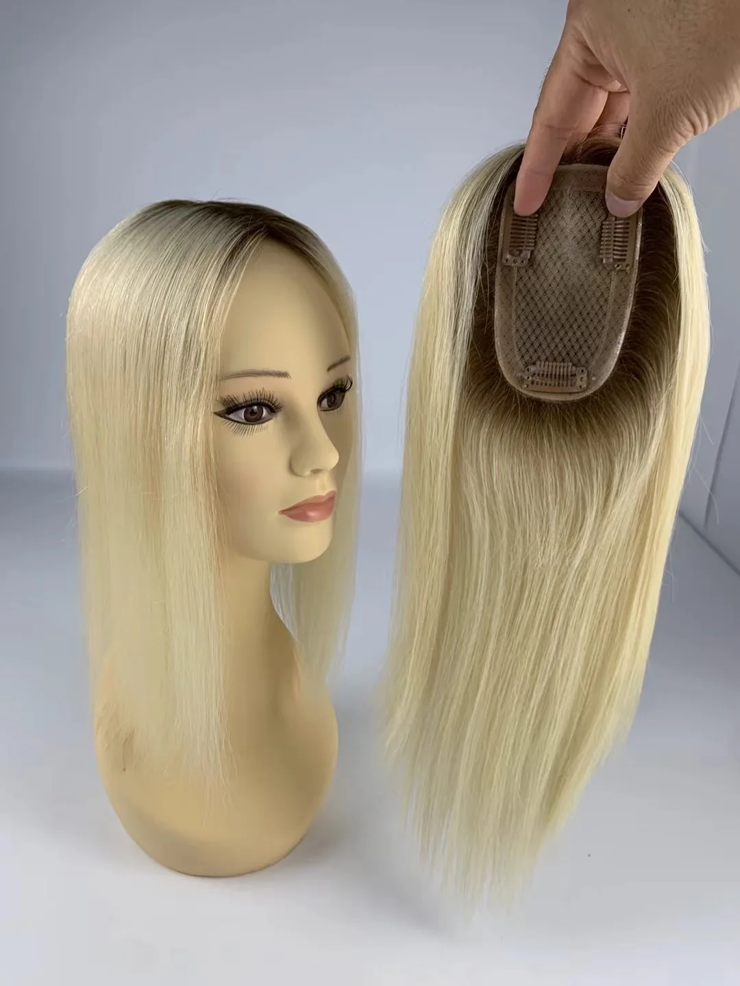 3X5 Inch Silk Base 100% Vigirn Human Hair Topper For Women Clips in Hair Piece Full Natural Scalp Hair On Top For Famle Wig