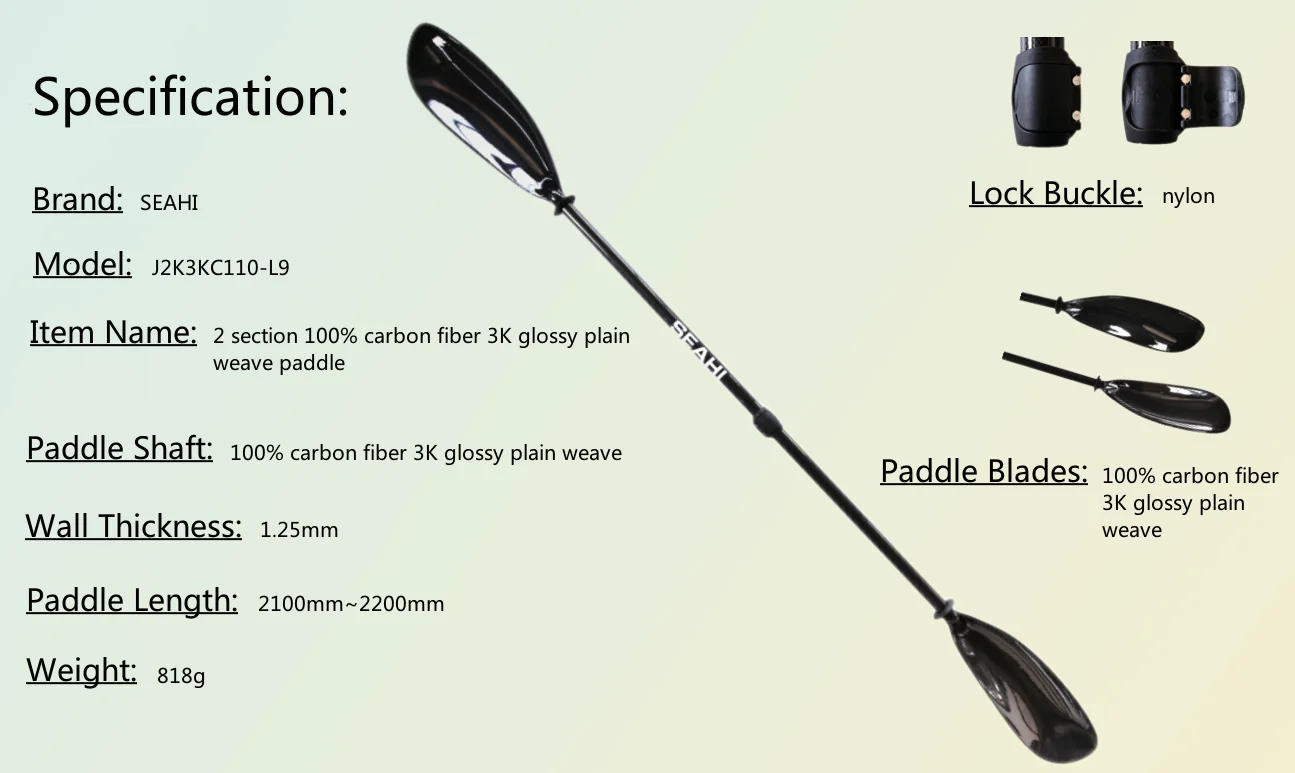 2 Sections 100% Carbon Fiber 3K Plain Glossy Kayak Paddle Full Carbon Fiber Blade Shaft Rowing Oar Detachable 2100~2200MM