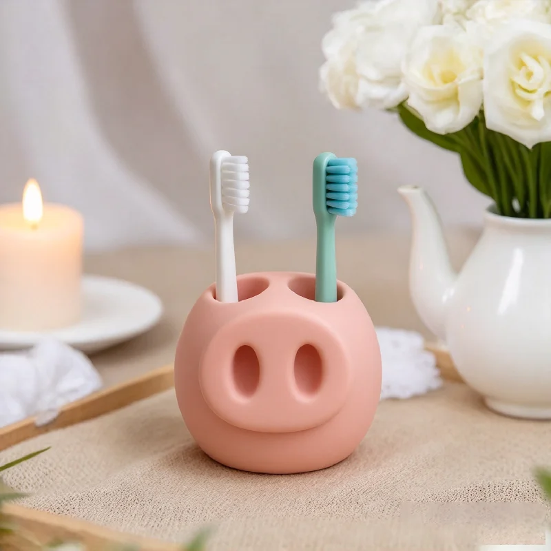 Cute Pig Nose Multi Purpose Holder 3D Printed Dual Hole Storage Cup Bathroom Toothbrush Organizer Desk Pen Container Table Decor