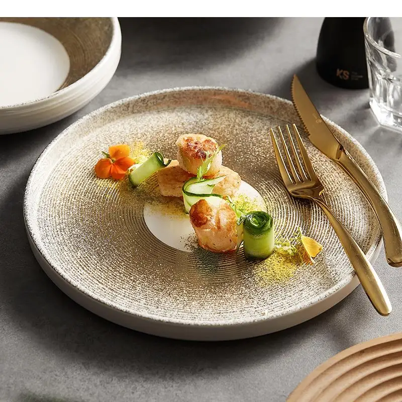 

Ceramic Cooking Plate Pasta Steak Sashimi Sushi Dish Restaurant Round Tableware Dinner Dishes Snack Desserts Tray
