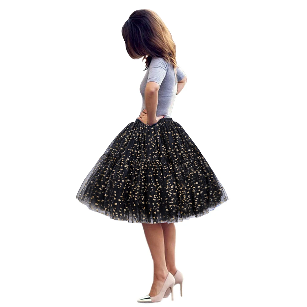 Women Black Short Tulle Tutu Skirts 2024 Multi-layer Midi Puffy Underskirt Fashion Wedding Bridal Petticoat Rockabilly Party image 5