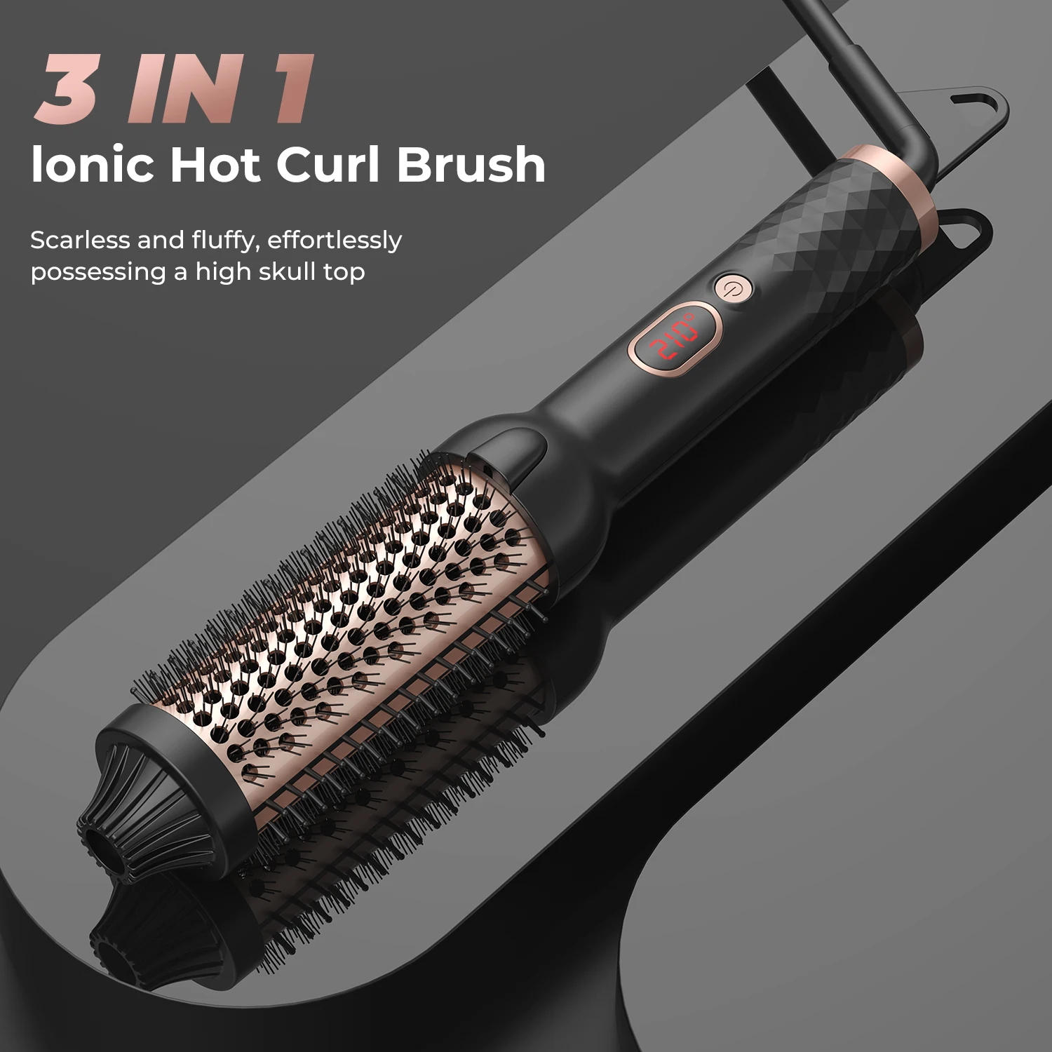 1.5 Inch Thermal Brush Heated Round Brush LCD Display 10 Temps Double PTC Thermal Brush Heated Curling Iron Brush Hair Curler