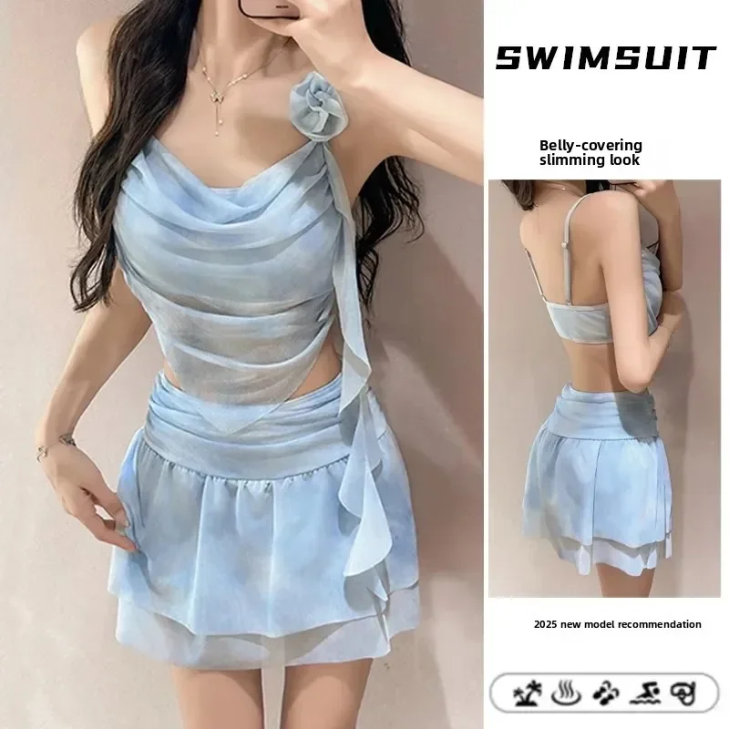 

Korean Style Summer Sweet Dyed Gathered Slim Sexy Strap Bikini Swimsuit Dress Style Vacation Hot Spring Resort Swimwear