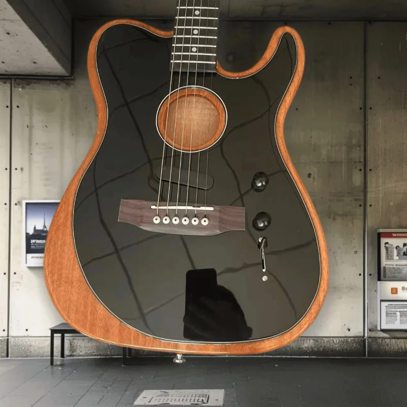 Hot Sales TL 6 String Style Acoustic Electric Hybrid Guitar Gloss Black Top Mahogany Binding Professional Performance Beginner