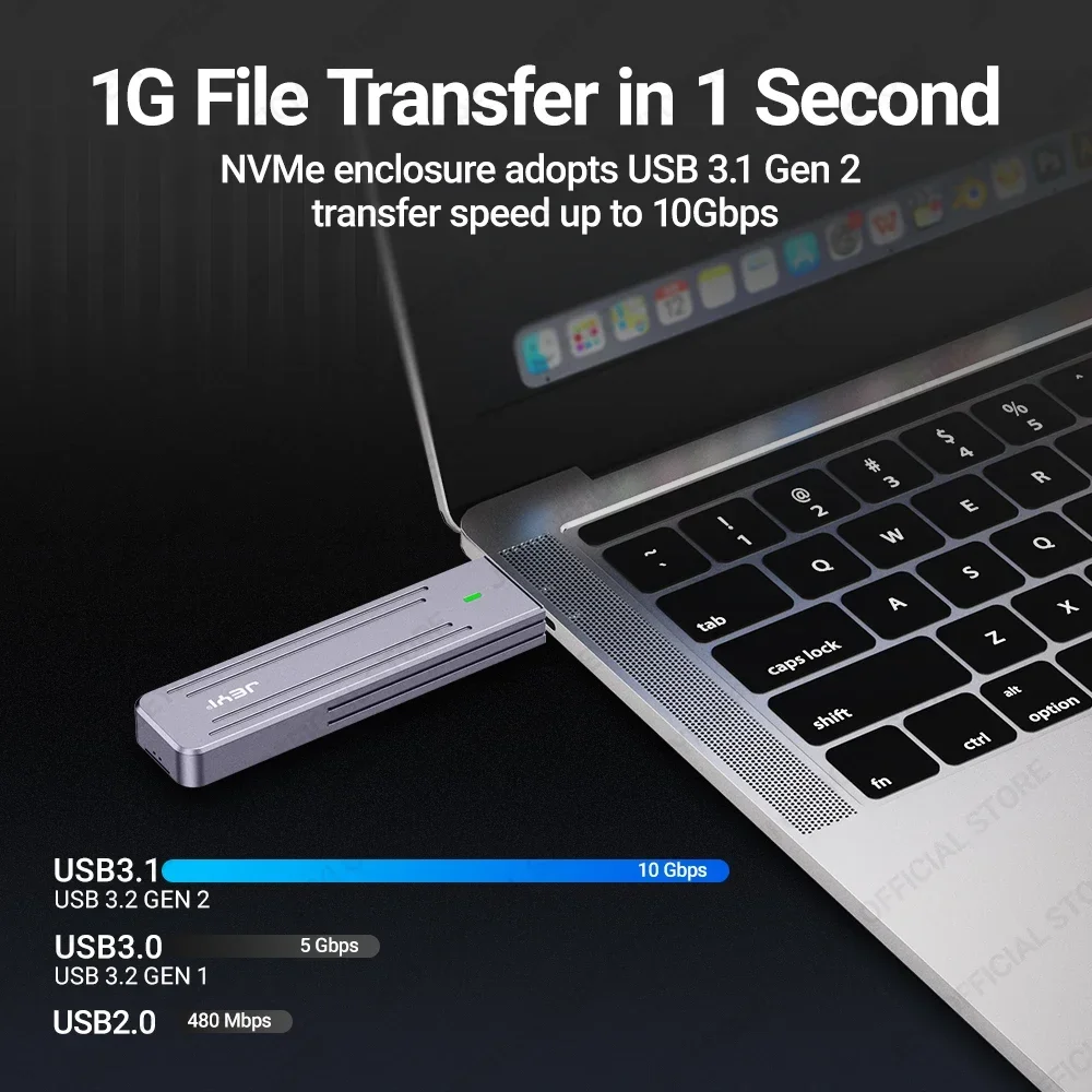 JEYI 직접 부착 M.2 NVMe 인클로저, USB-A 플러그 USB 3.2, 10Gbps 인라인 알루미늄 2242 2280 SSD 케이스, 자석 보호 케이스 포함