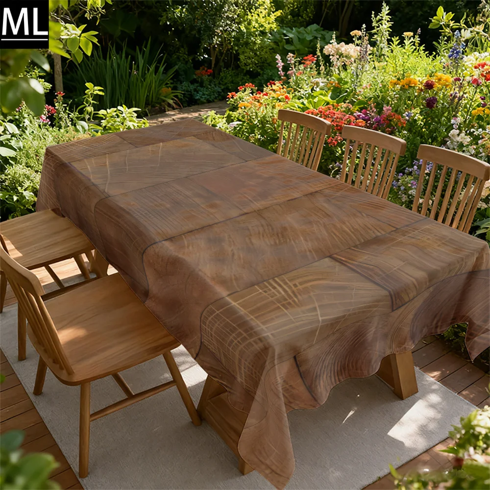 Party tablecloth / dining table cover printed tablecloth, with wooden texture pattern, in natural brown tone wood grain texture
