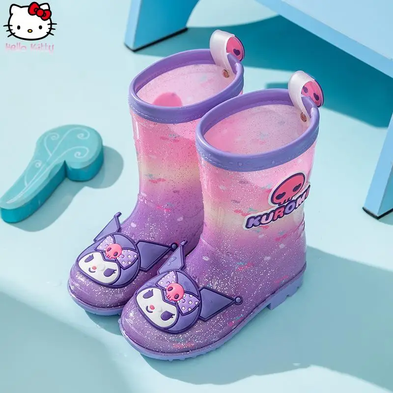 

Детские непромокаемые туфли для девочек с изображением аниме-персонажа Hello Kitty, милые детские водонепроницаемые ботинки для дождливой погоды, уличная обувь для детей