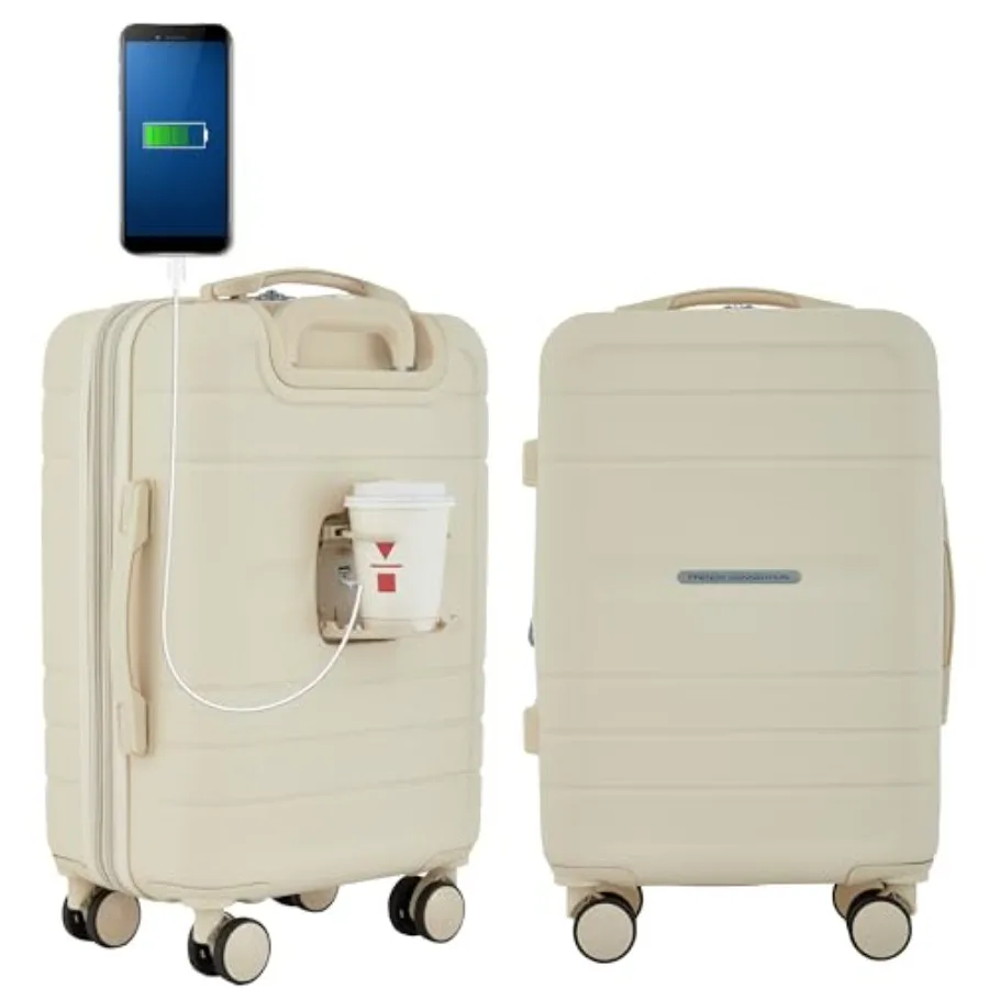 

Чемодан French Connection St. Martin для ручной клади с подстаканником и USB-портами, цвет бело-серый, для удобства путешествий и современного стиля