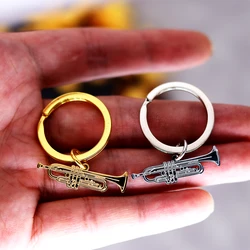 QIMING Stainless Steel Trumpet Musical Instruments Keychains Women Men Trendy Jewelry Key Ring Gift