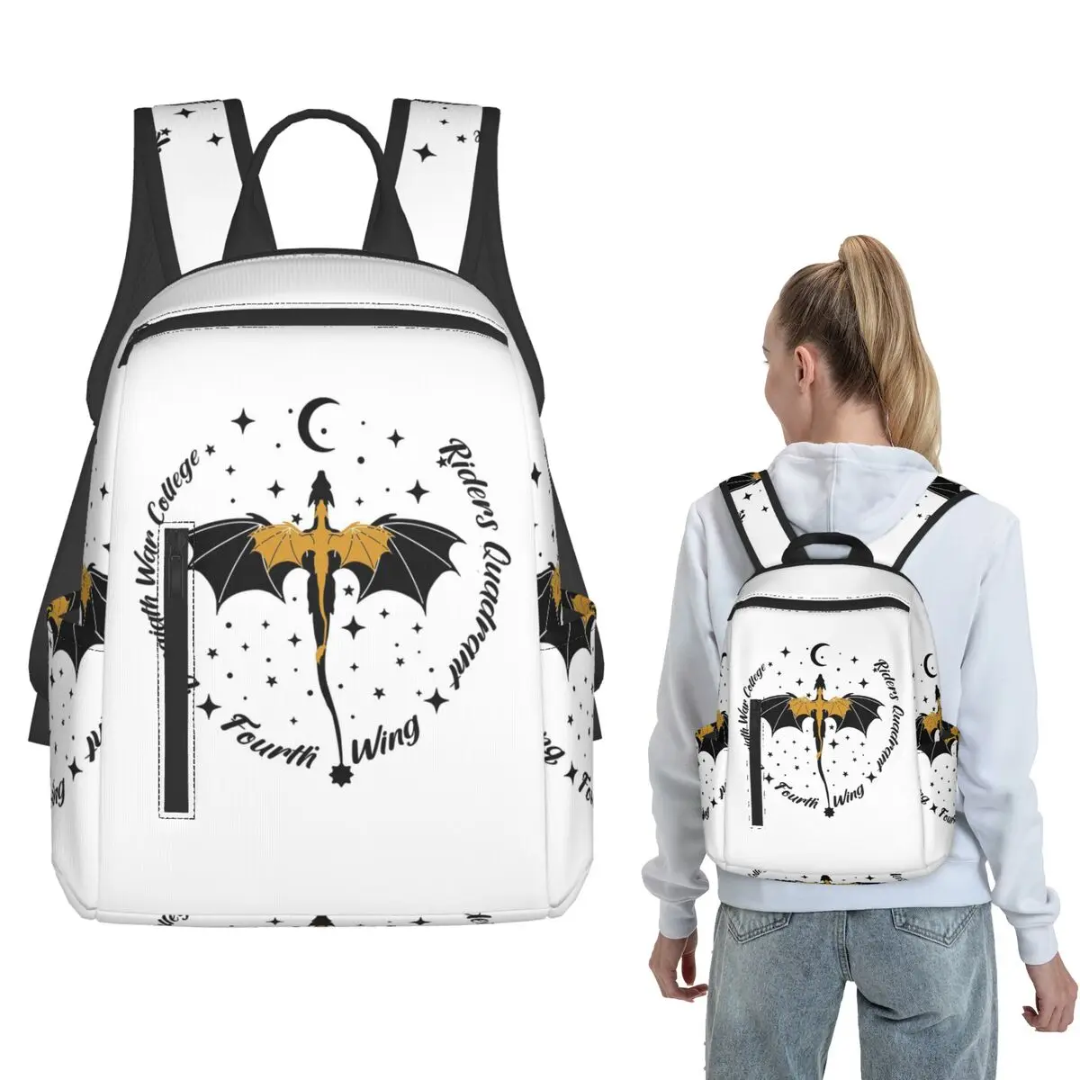 

Black And Gold Starry Dragon Riders Quadrant Backpack Large Capacity Boys Girls BookBag School Bag Shoulder Bags for Men Women