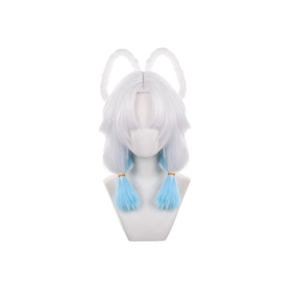 White Short Bob Wig With Rabbit Ears Blue Tassels Cosplay Wig Women Costume Party Synthetic Hair Peruke