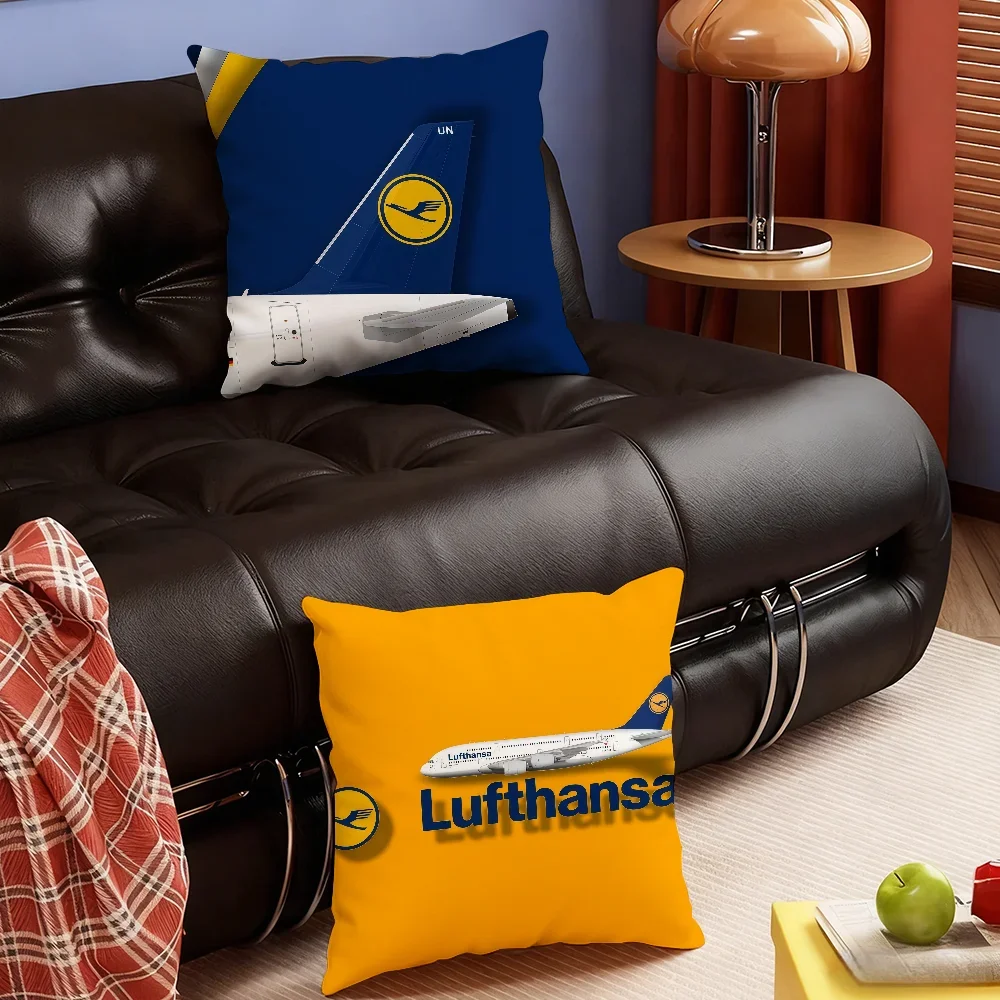 Airline Brand L-Lufthansa-S Logo cushion cover Soft Smooth Pillow Case Hidden Zipper Washable Decorative Couch Office Gift