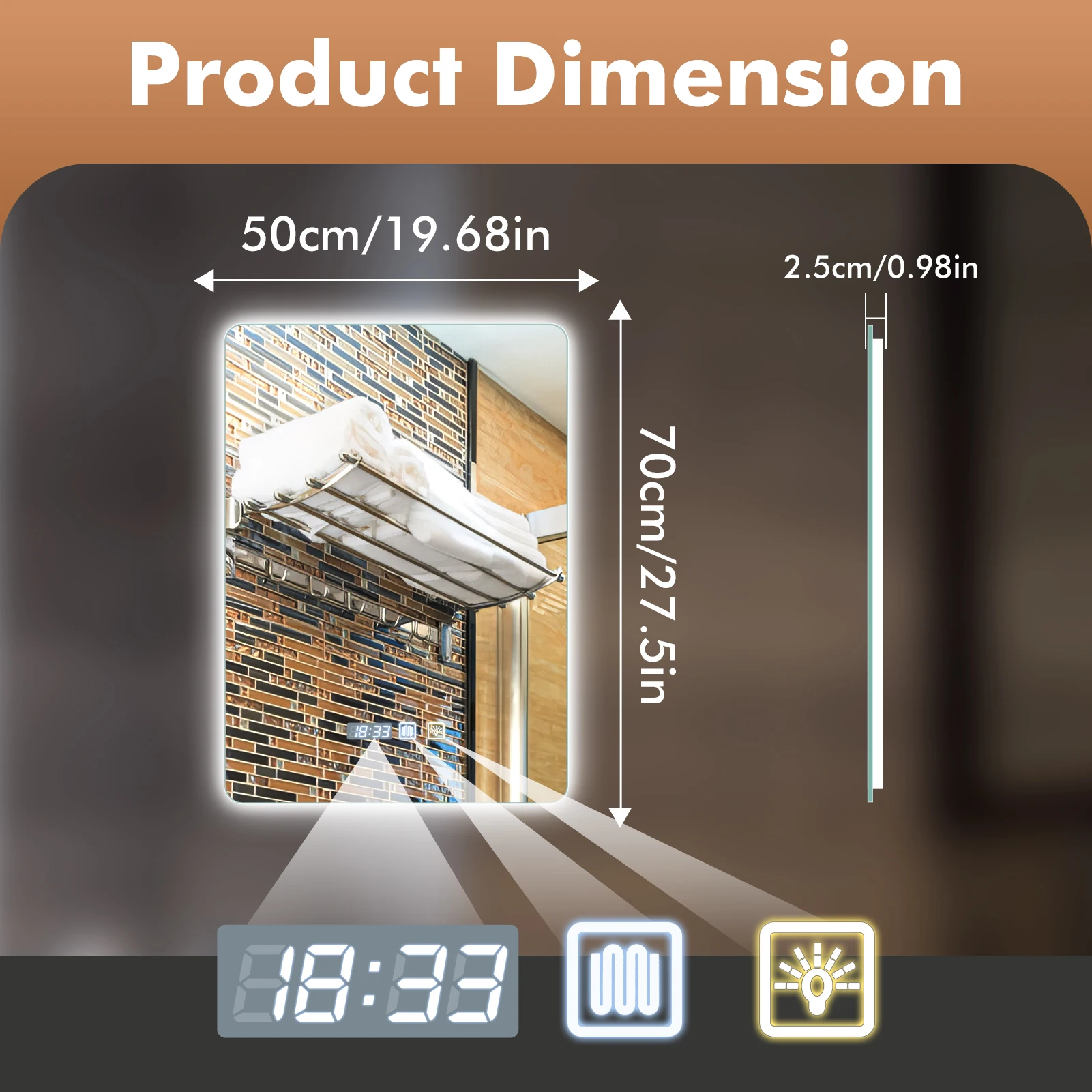 Touchscreen ontwaseming badspiegels voor badkamer 3-kleuren licht dimbaar make-upspiegel muur badkamer LED make-upspiegel met tijd