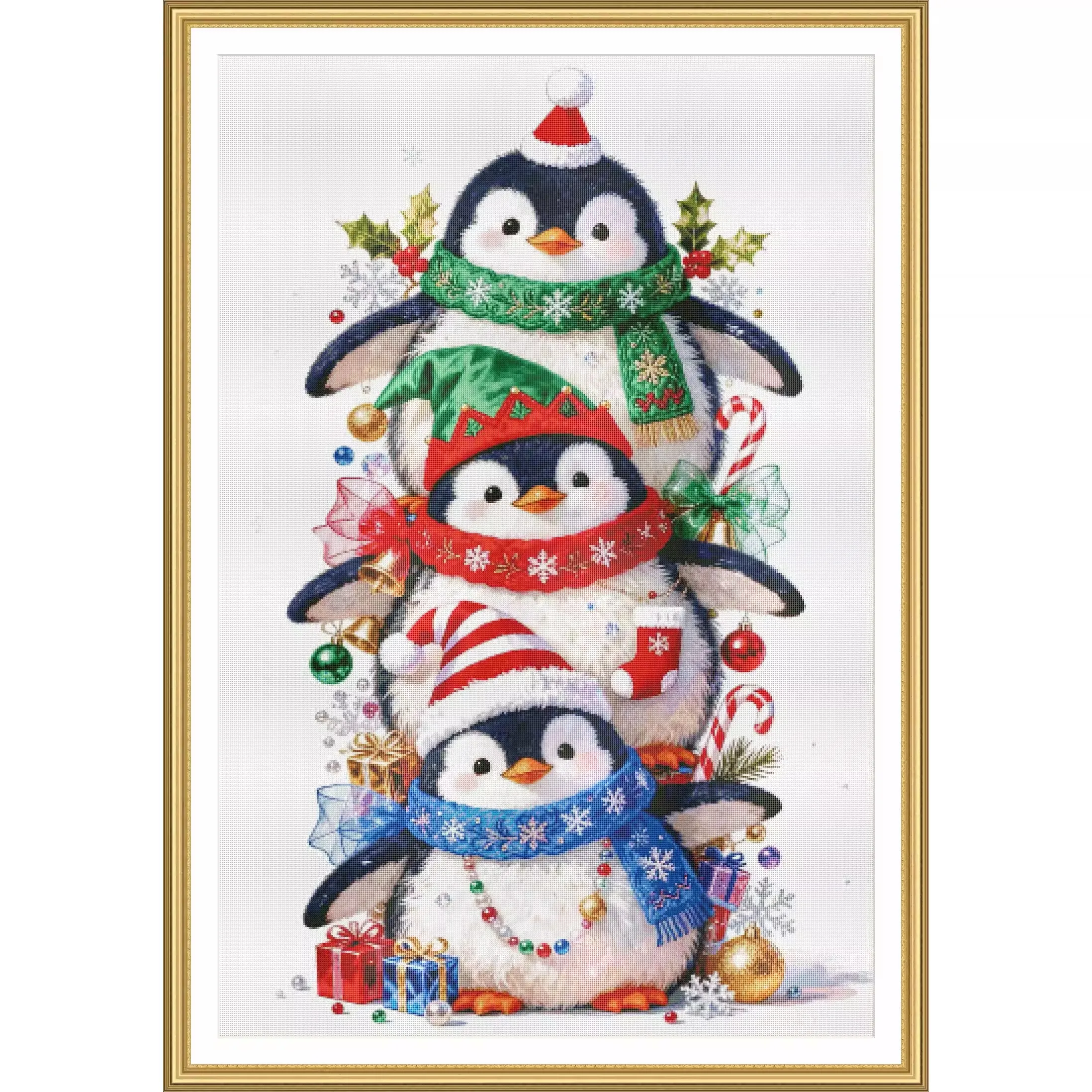 ZZ8062- Three Penguins 14CT 16CT 18CT Printed On Canvas Cross Stitch DIY Set Needlework Embroidery 127 Colors