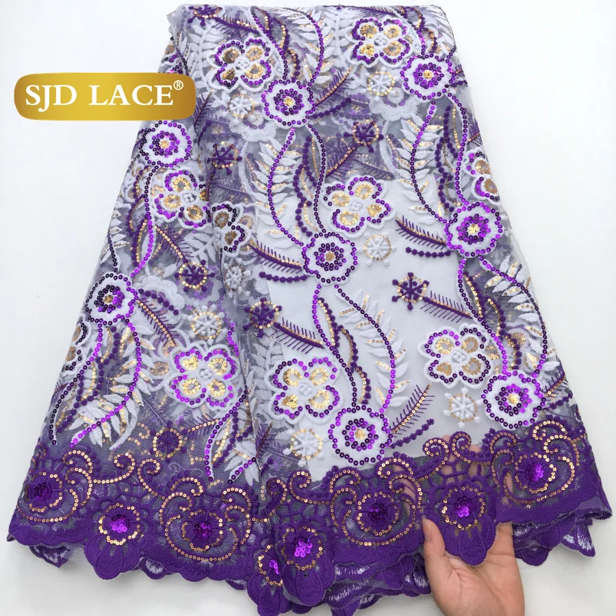 

SJD LACE Африканские блестки Молочные шелковые кружевные ткани 5 ярдов 2025 Новейшее французское тюлевое сетчатое кружево для нигерийских женских вечерних платьев 4426