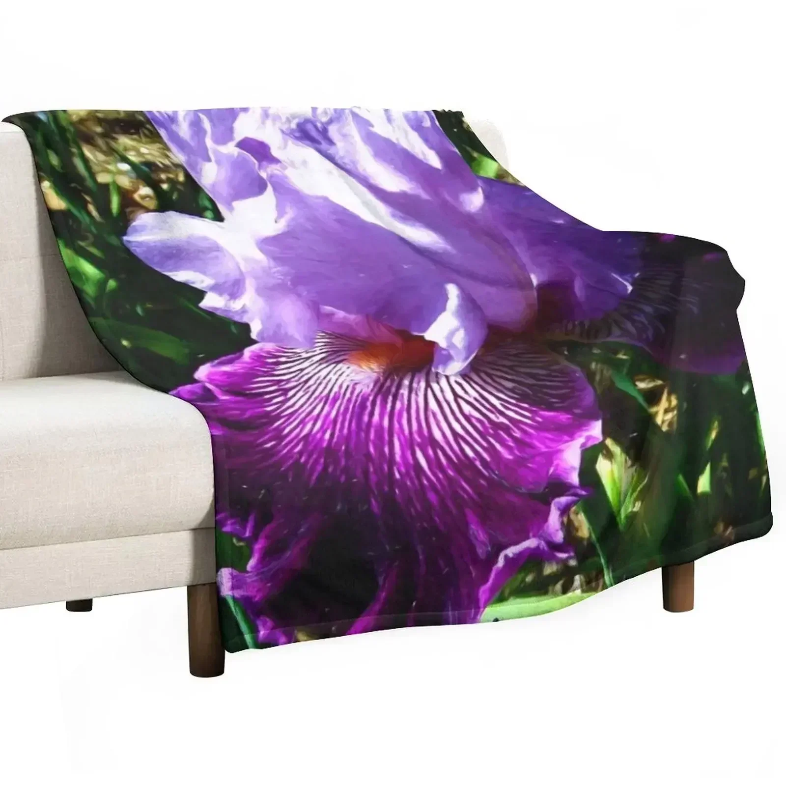 New Painterly Blue & Purple Bearded Iris 4794 Throw Blanket For Sofa Thin Custom Blankets