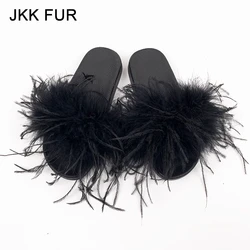 Fur Furry Slide Feather Thick Bottom Beach Female Sandals   Women Home Slippers With Feathers Buckle Slides Leisure Slippers