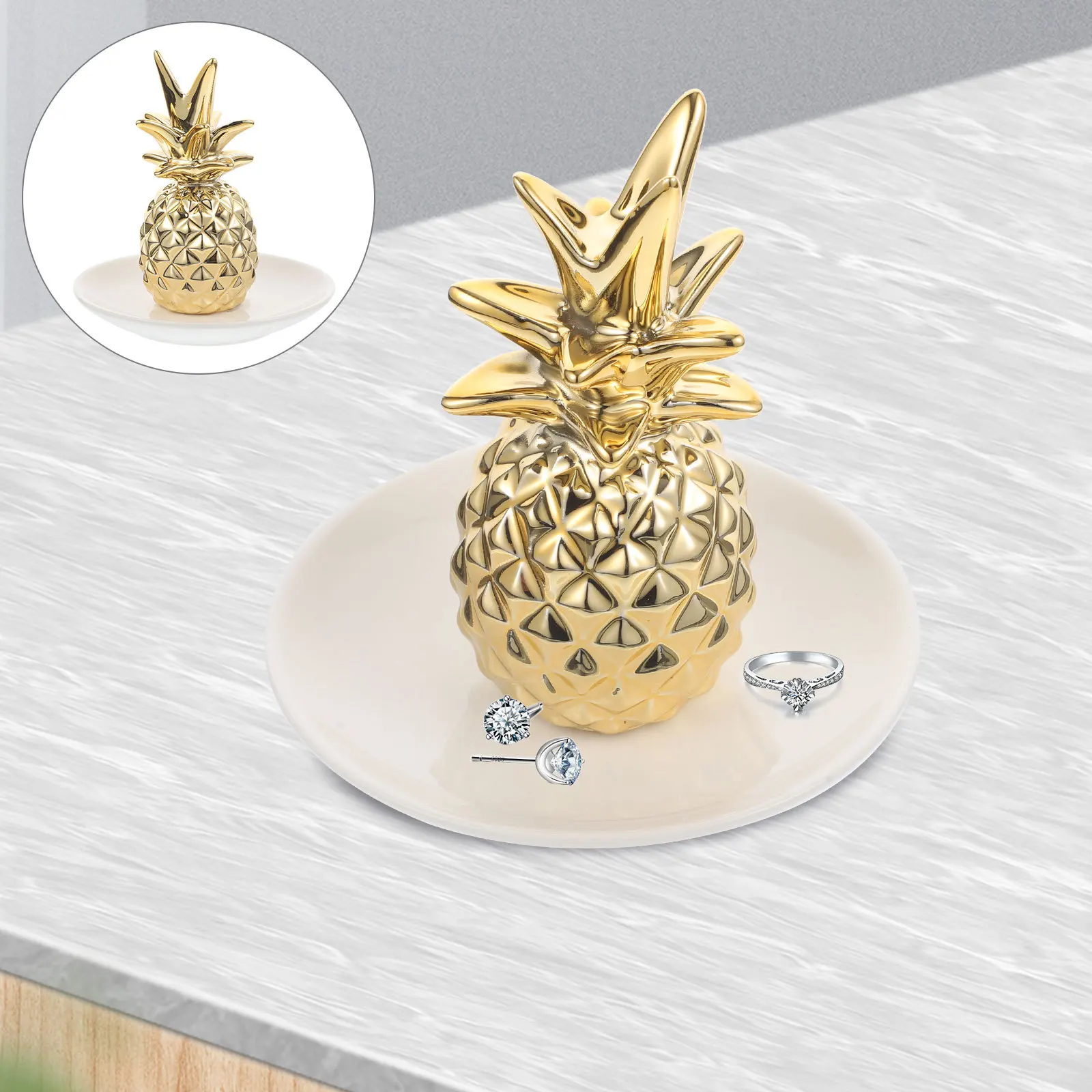 Ceramic Jewelry Display Pineapple Tray Desktop Ring Dish Multipurpose Storage Plate Small Dish Trinket Storage Plate
