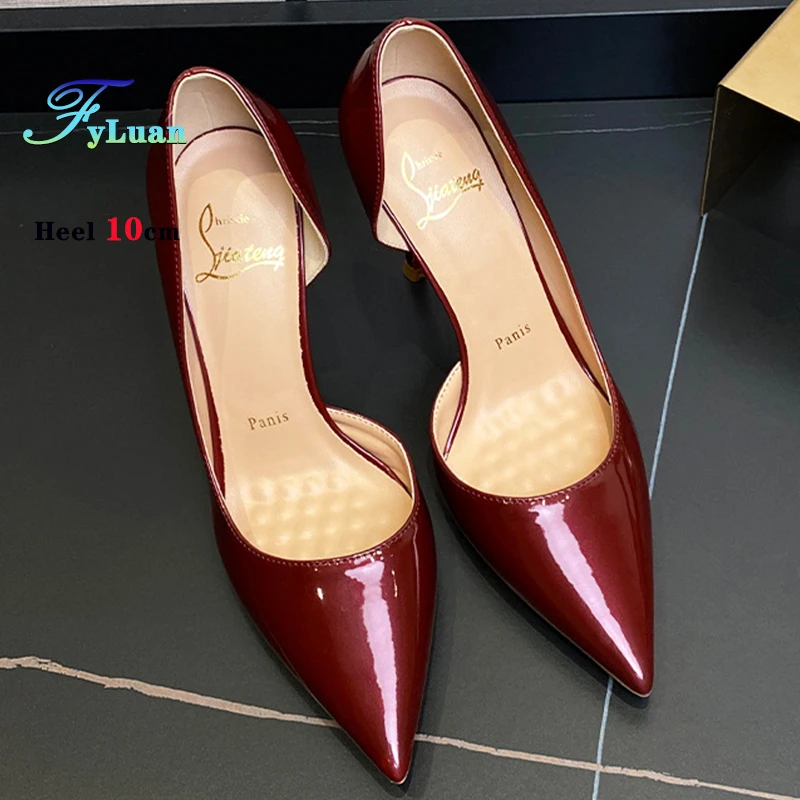 2025 New High Heel 6 8 10cm Women Pumps Pointed Toe Thin Heel Patent Leather Wine Red High-Heeled Career Stiletto T Show Shoes