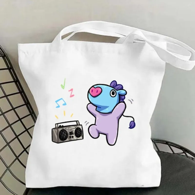 BEAST KINGDOM Cute BT21 Kpop Women Shoulder Bags Casual Handbag Tote Bag Large Capacity Cotton Shopping Bag