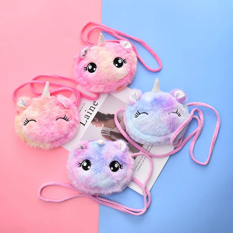 Cute Cartoon Plush Kids Crossbody Bags Winter Creative Round Princess Girl Makeup Bags Outdoor Travel Storage Shoulder Bags