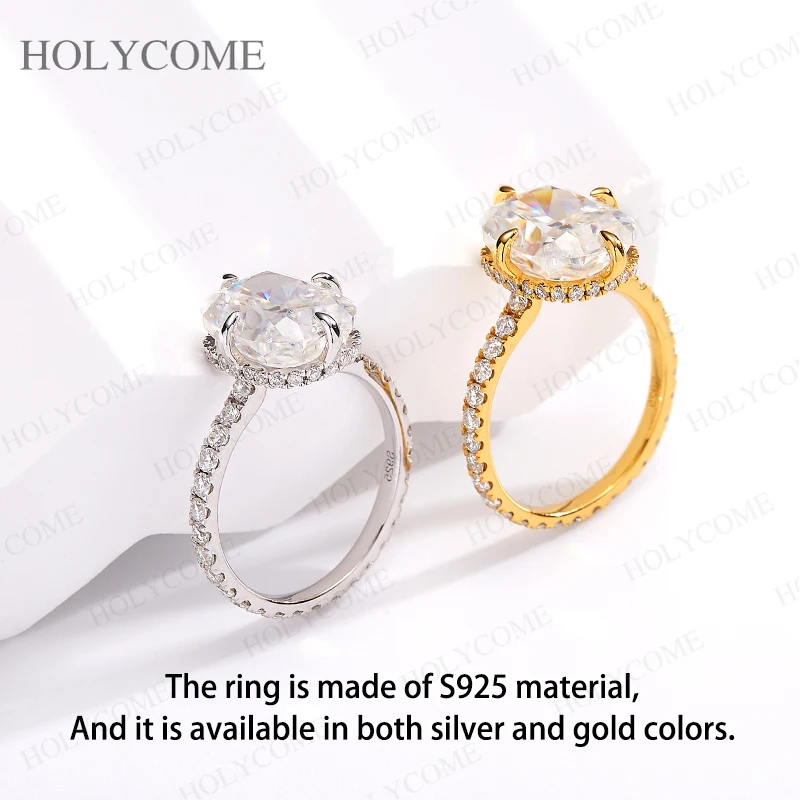 Customized Ring 925 Sterling Silver Moissanite Two-Tone Diamond Tiara Ring With GRA VVS1 E-Cushion 10K 14K 18K Gold Plated Ring