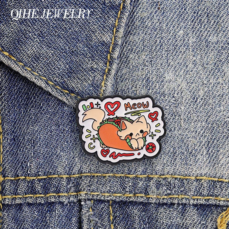 Mexican Taco Cat Meow Cartoon Badge Cute Taco Kitten Animal Enamel Pin Fashion Backpack Lapel Hat Badge Jewelry Gift for Friends